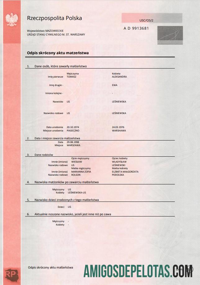 Para baixar modelo de certidão de casamento da Polônia em formato Word e PDF, rosa